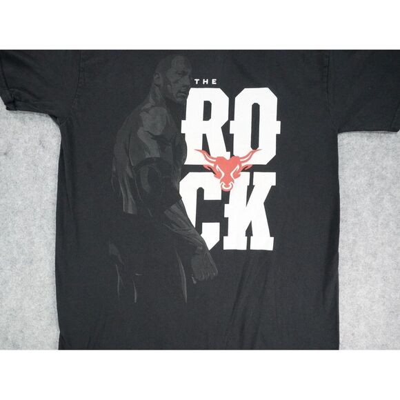 WWE Shirt Mens Medium‎ Black Short Sleeve The Rock Big Logo - Picture 2 of 9